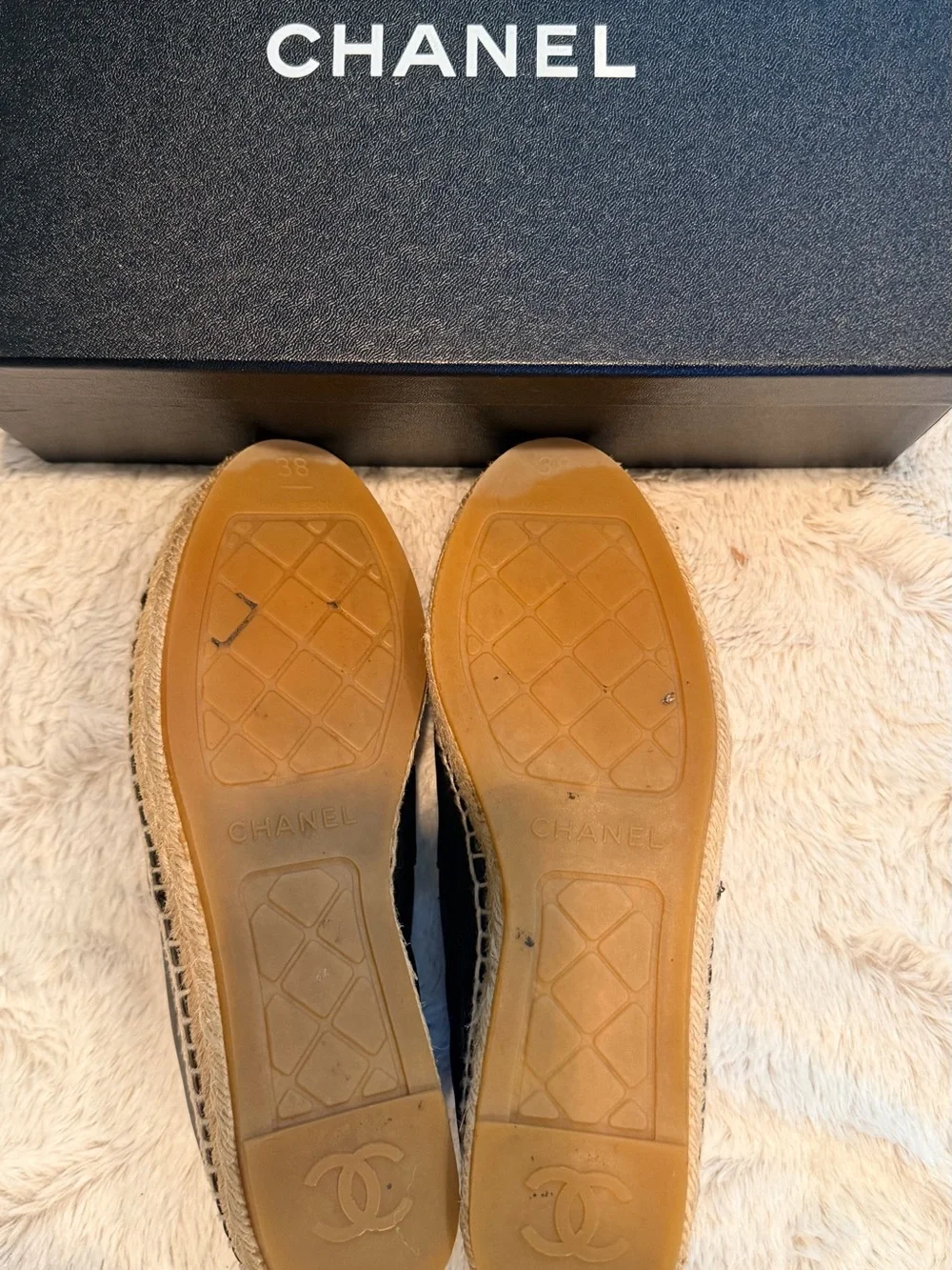 CHANEL Black Leather Espadrilles with CC Logo